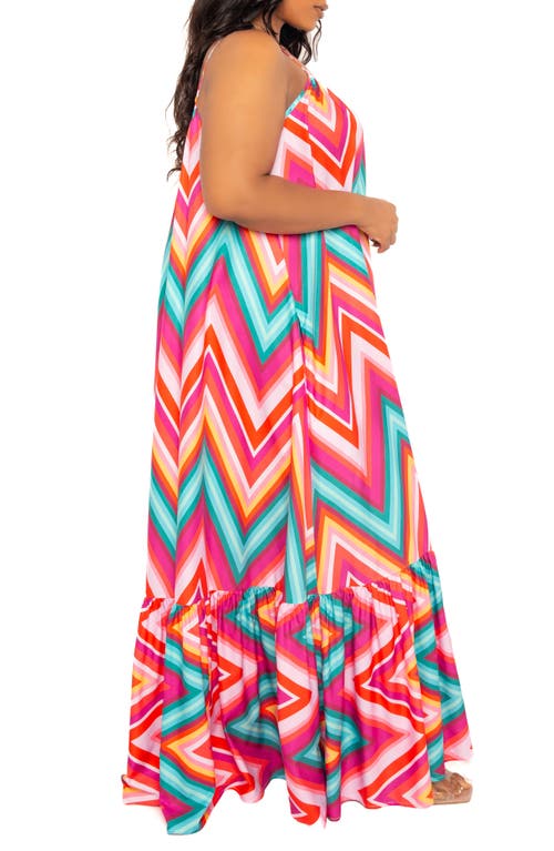 Shop Buxom Couture Chevron Print Maxi Dress In Pink Multi