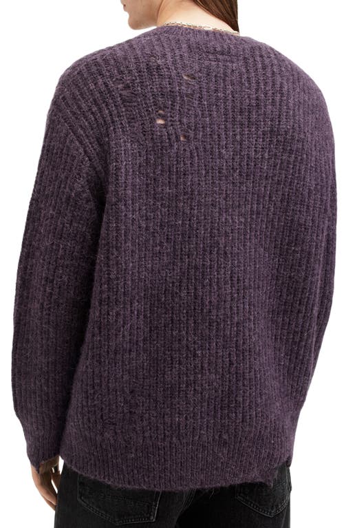 Shop Allsaints Slane Distressed Wool, Alpaca & Cotton Crewneck Sweater In Cosmic Purple