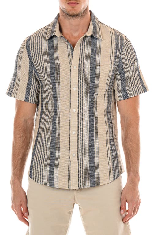 Shop Original Paperbacks Perth Stripe Short Sleeve Button-up Shirt In Tan Navy