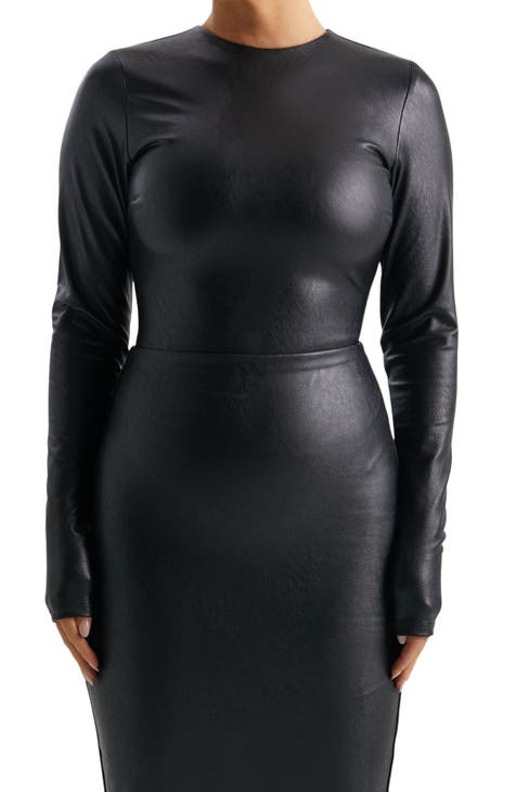 Aqua Faux Leather Bustier Bodysuit - 100% Exclusive - ShopStyle Tops
