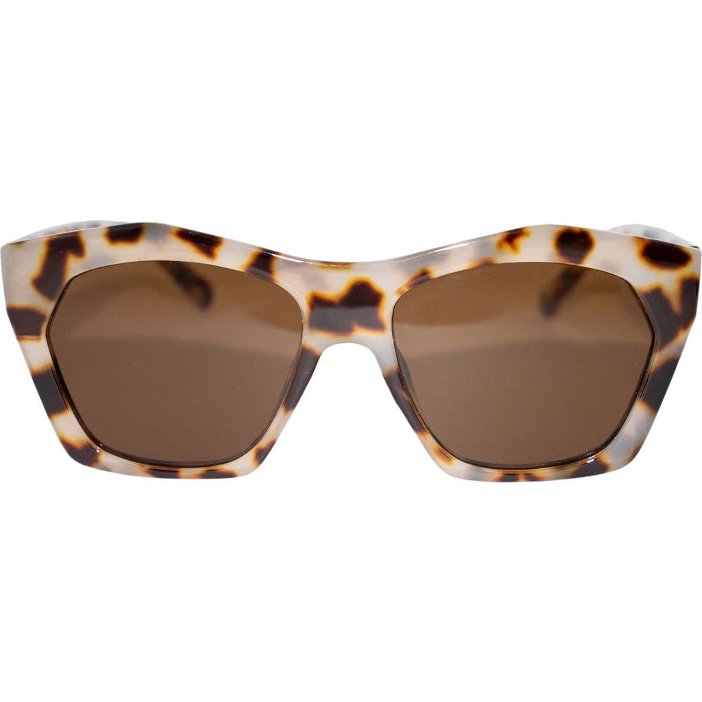 Fifth & Ninth Clara 50mm Polarized Small Geometric Sunglasses In White Torte/brown