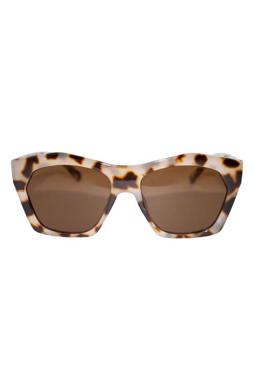 Clara 50mm Polarized Small Geometric Sunglasses in White Torte/Brown