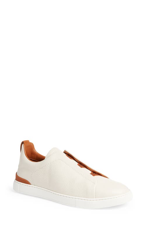 Triple Stitch Deerskin Slip-On Sneaker in White
