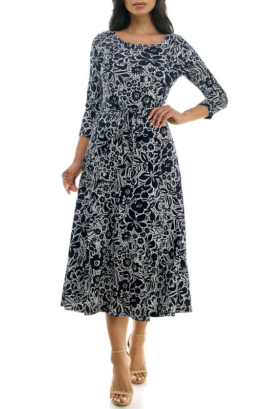 Nina Leonard Sylvia Midi Dress In Navy Multi