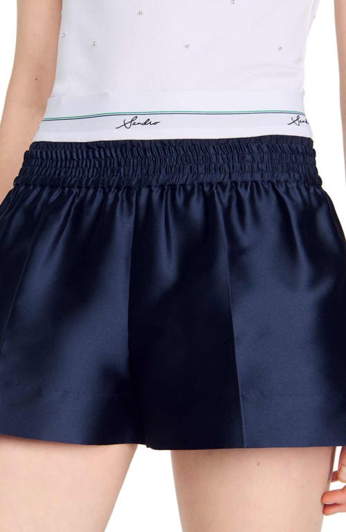 Shop Sandro Satin 2-in-1 Effect Shorts In Midnight Blue