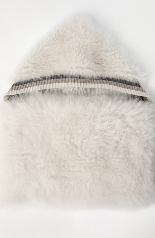 Shop Brunello Cucinelli Cozy Shearling Hooded Scarf In Pearl Grey