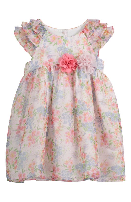 Pastourelle By Pippa & Julie Kids' Floral Ruffle Sleeve Dress In Pink