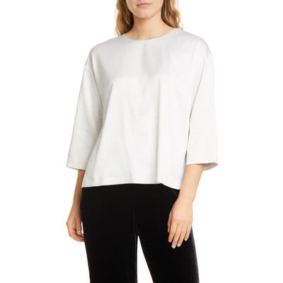 Eileen Fisher Ballet Neck Satin Box Top, Beige