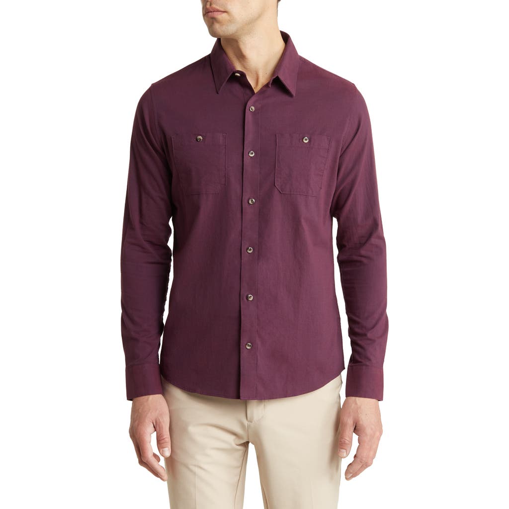 Travismathew Cloud Flannel Button-up Shirt In Blue Nights/mauve Wine