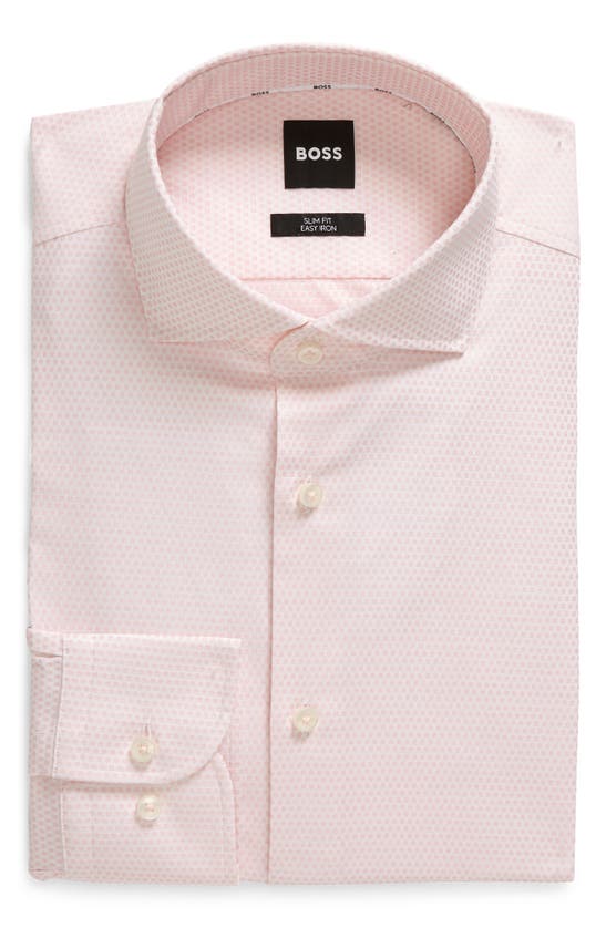 Hugo Boss Hank Slim Fit Micropattern Stretch Dress Shirt In Light Pink