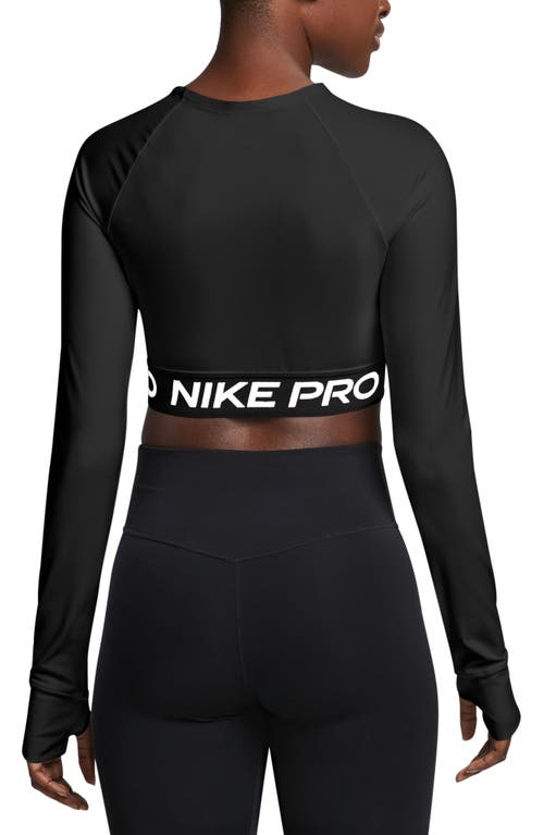 Shop Nike Pro 365 Dri-fit Long Sleeve Crop Top In Black/white