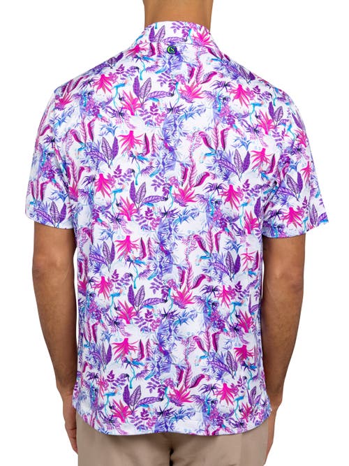 Construct Con.struct Exotic Bird Print Performance Golf Polo In White/purple