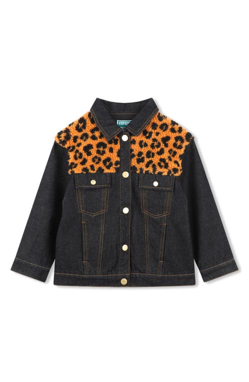 Kenzo Kids' Denim & Faux Shearling Jacket In Denim Black/indi