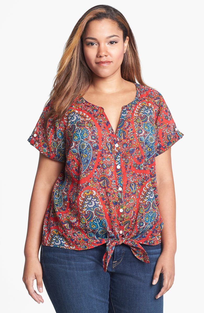 Lucky Brand 'Cameron' Tie Front Paisley Top (Plus Size) | Nordstrom