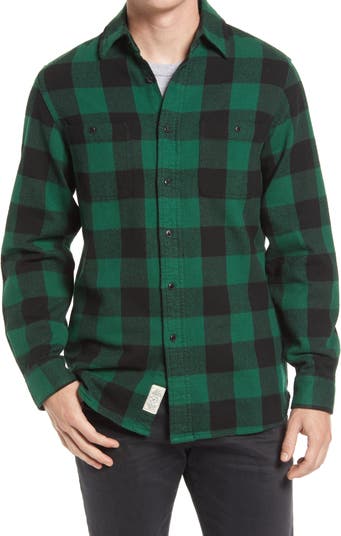 Schott NYC Buffalo Check Flannel Long Sleeve Button-Up Shirt