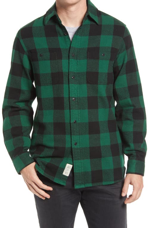 Buffalo Check Flannel Long Sleeve Button-Up Shirt in Green