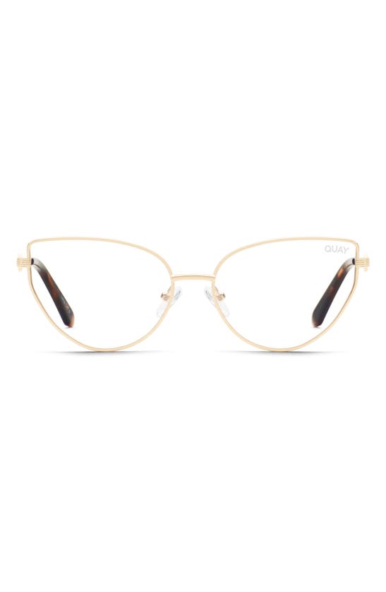 Quay Checkmate 44mm Cat Eye Blue Light Filtering Glasses In Gold / Clear Blue Light