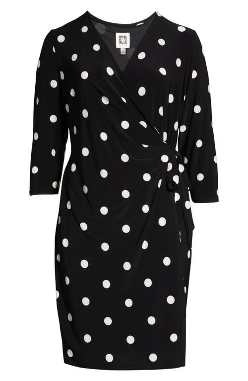 Shop Anne Klein Polka Dot Classic Wrap Dress In Anne Black/anne White