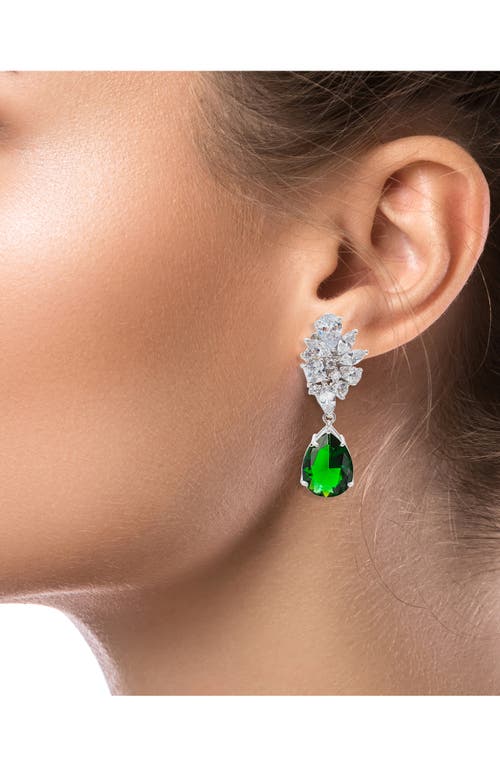 Cz By Kenneth Jay Lane Cz Cluster Pear Drop Earrings In Emerald/silver