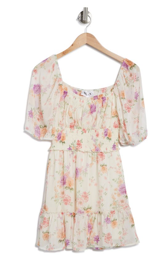Shop Row A Floral Elbow Sleeve Fit & Flare Minidress In Naturalflor