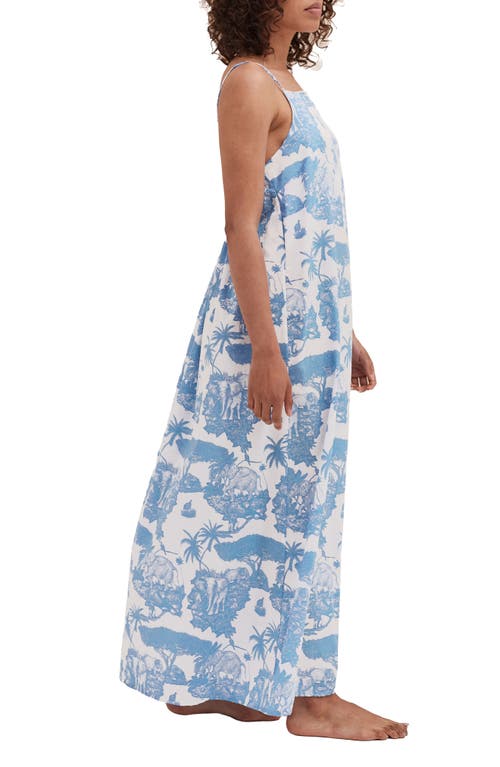 Desmond & Dempsey Print Square Neck Nightgown In Loxodonta Blue