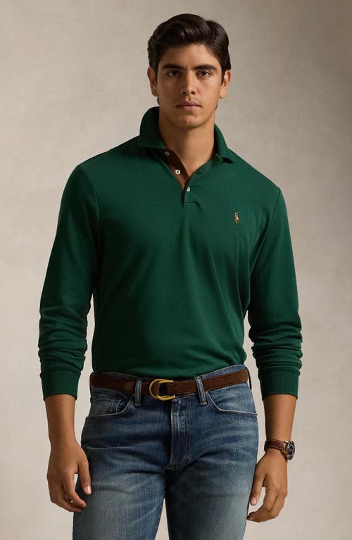 Shop Polo Ralph Lauren Long Sleeve Pima Cotton Polo Shirt In Vintage Pine