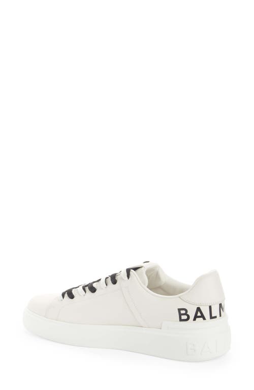 Shop Balmain B Court Logo Print Calfskin Low Top Sneaker In White/black