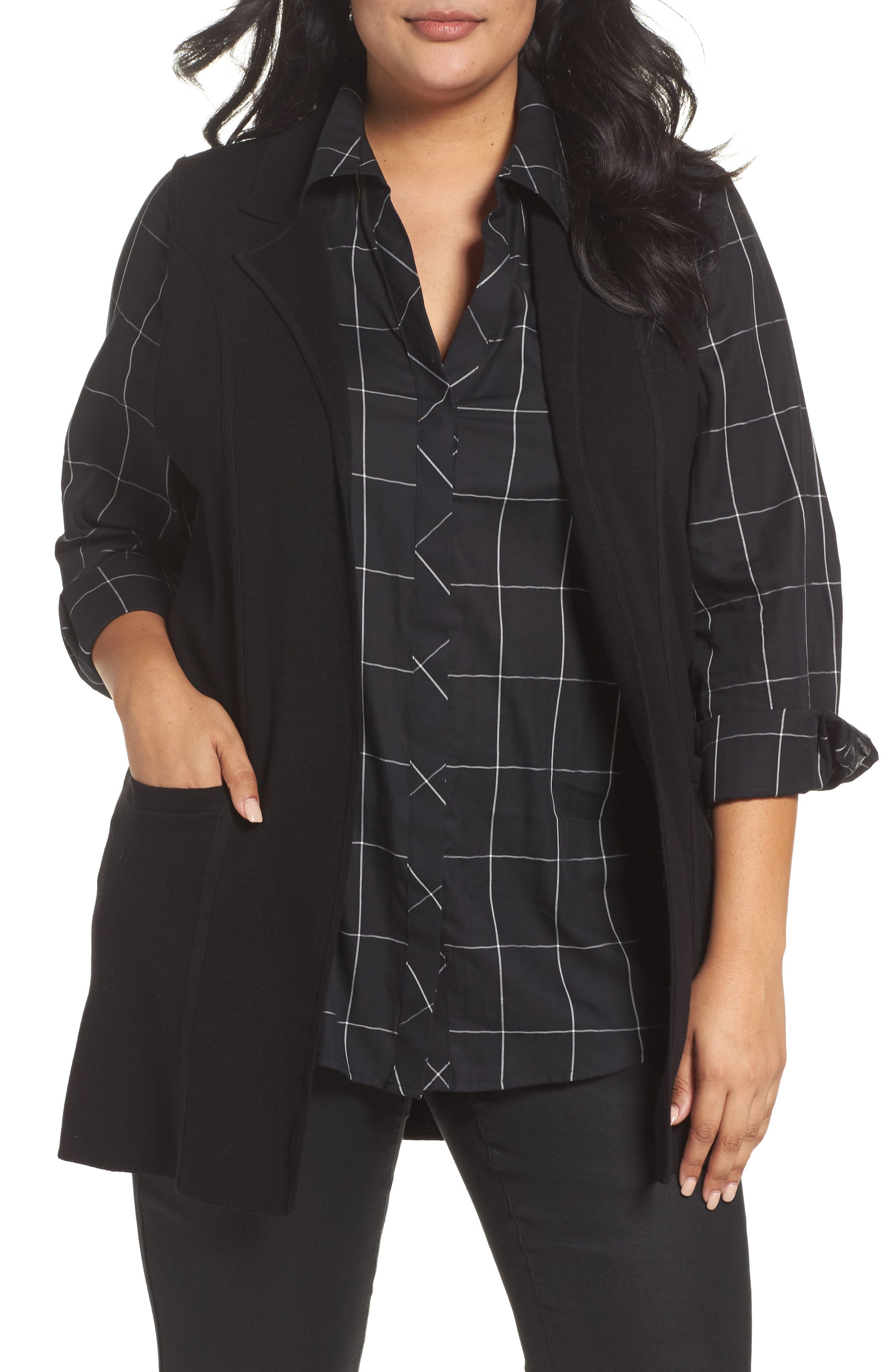 Plus Size Foxcroft Jodi Longline Sweater Vest, Black