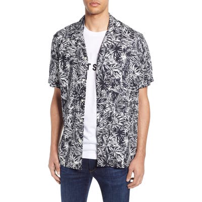 French Connection Paiku Palm Short Sleeve Shirt, Black