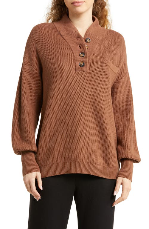 Lunya Cozy Organic Cotton Blend Pocket Henley in Humble Brown