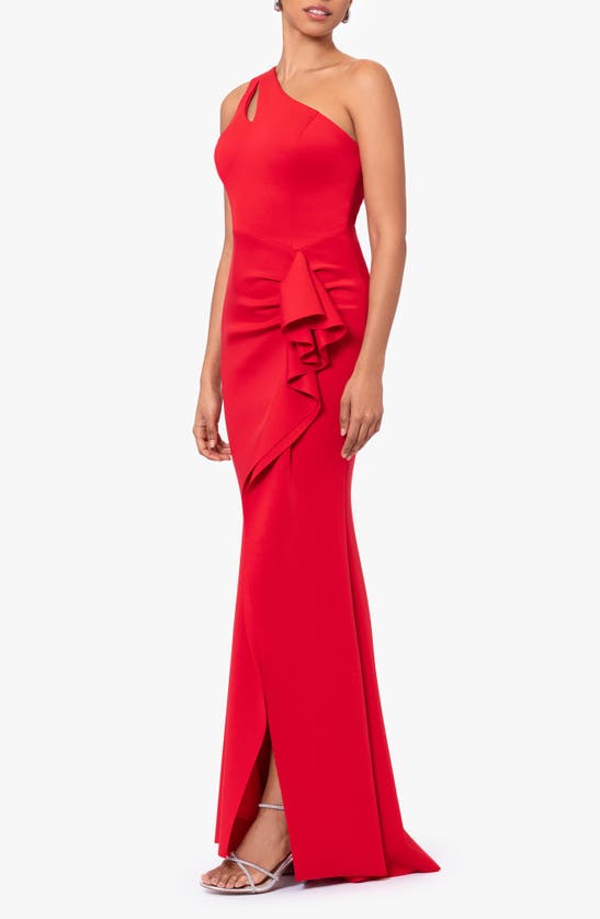 Shop Xscape Evenings Asymmetric Trumpet Gown In Red