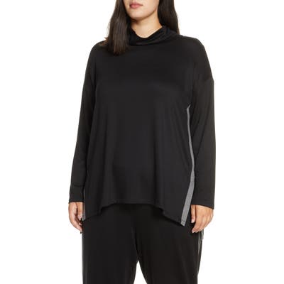 Plus Size Eileen Fisher Tencel Lyocell Blend Side Stripe Top, Black