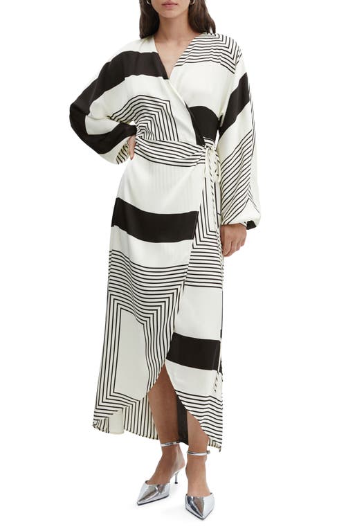 MANGO Print Long Sleeve Wrap Dress in Ecru at Nordstrom, Size 0