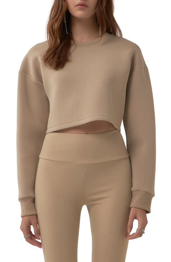 Shop Grey Lab Lounge Wear Crop Crewneck Sweatshirt In Taupe