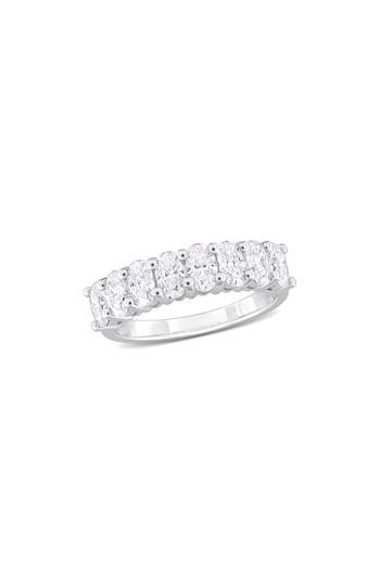 Delmar Sterling Silver Created Moissanite Oval Band Ring In White