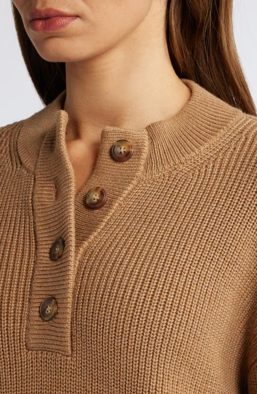 Shop Caslonr Caslon(r) Half Button Pima Cotton Blend Sweater In Tan Camel Dark Heather