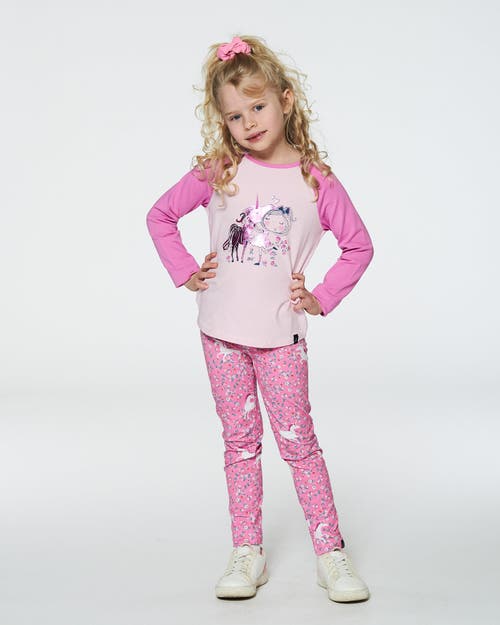 Shop Deux Par Deux Girl's Baseball Top With Print Unicorn In Crocus