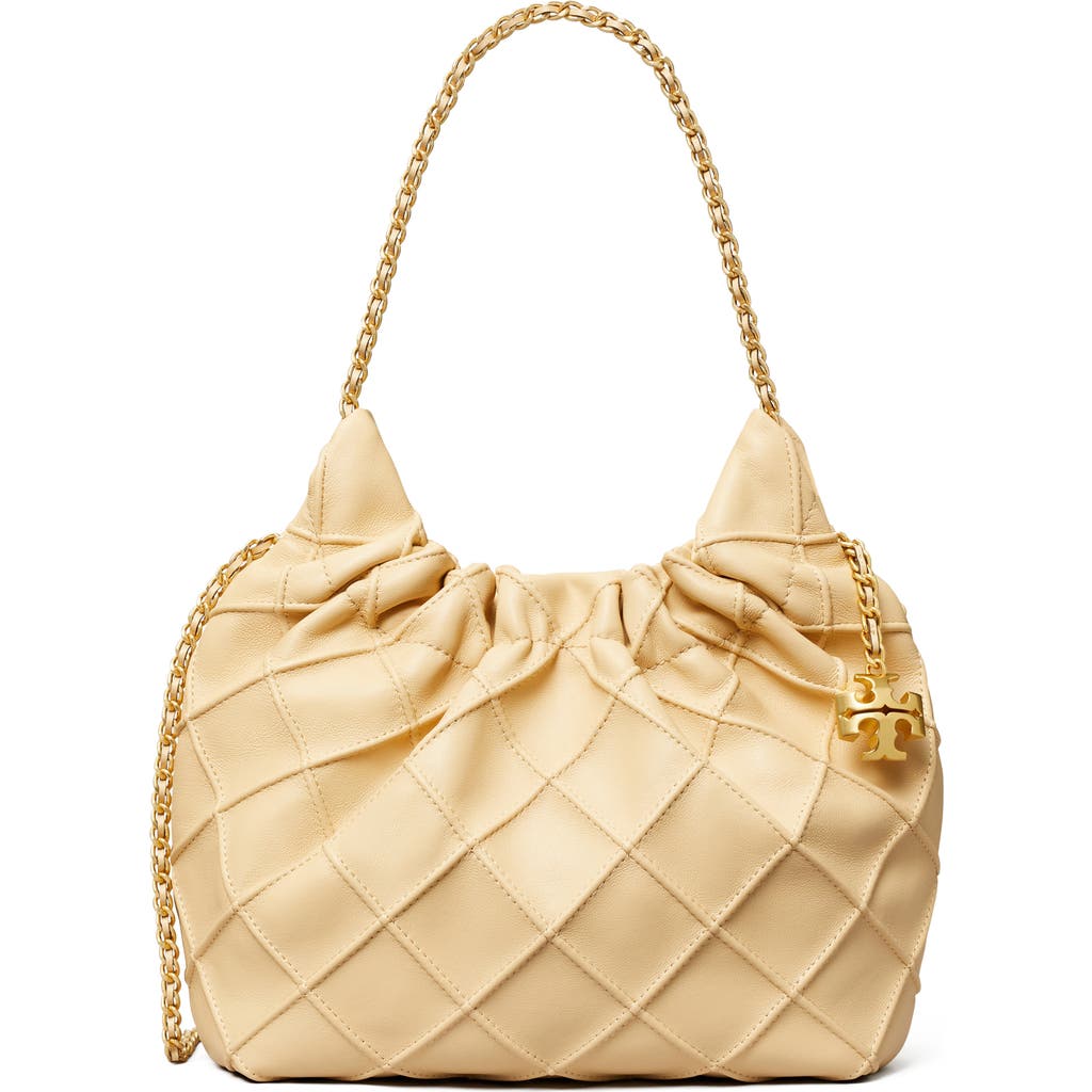 Tory Burch Mini Fleming Hobo Leather Shoulder Bag In Vanilla Soft Serve