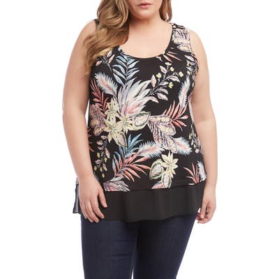 Plus Size Karen Kane Sheer Hem Tank Top, Black