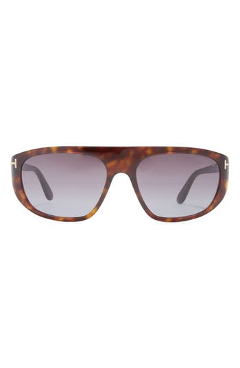 Tom Ford 58mm Pilot Sunglasses In Dark Havana/gradient Smoke
