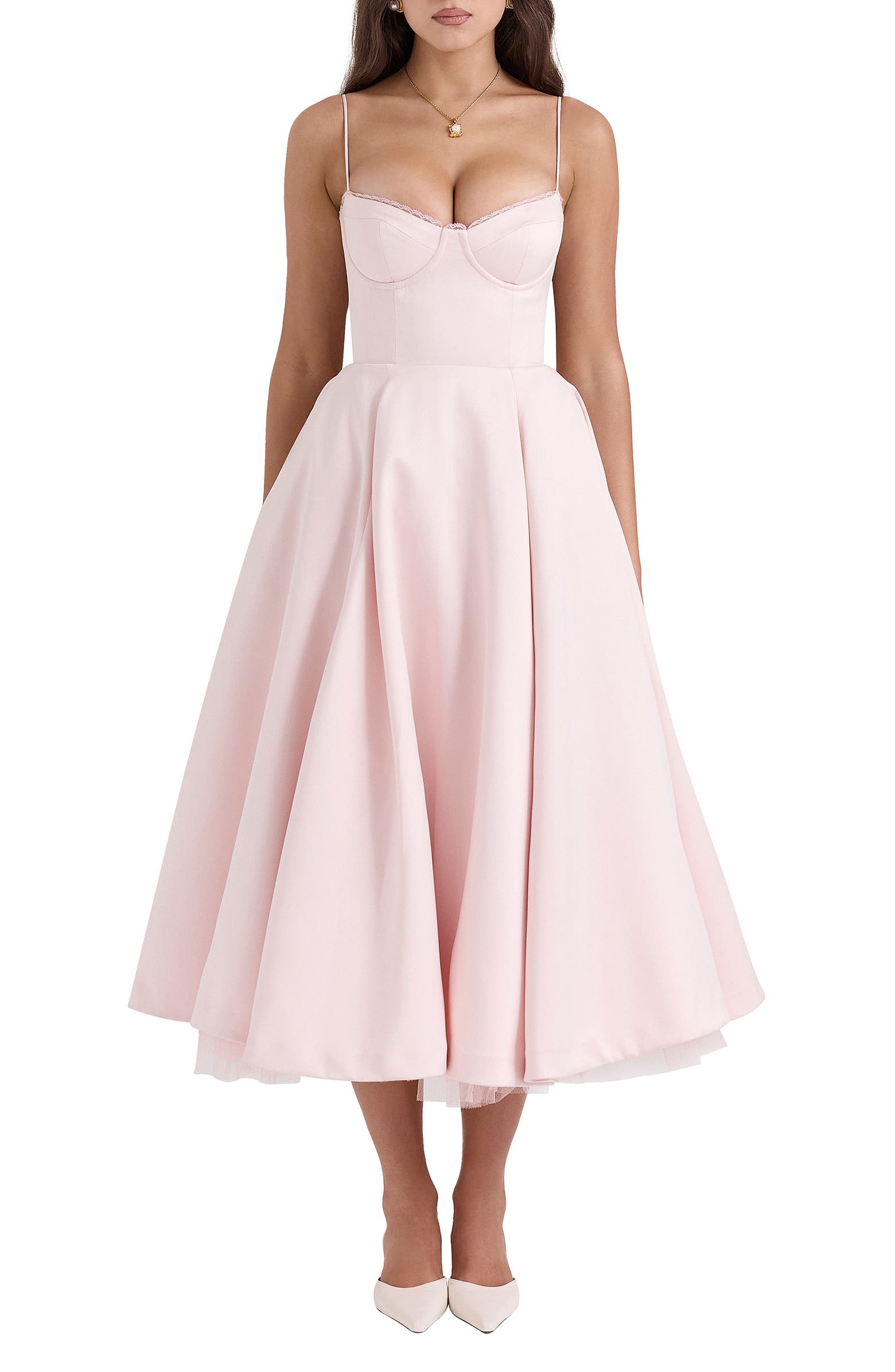 HOUSE OF CB Mademoiselle Bustier Stretch Satin Midi Dress | Nordstrom