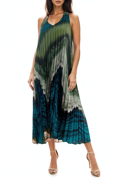 Shop Socialite Sunburst Pleat Maxi Dress In Teal/olive