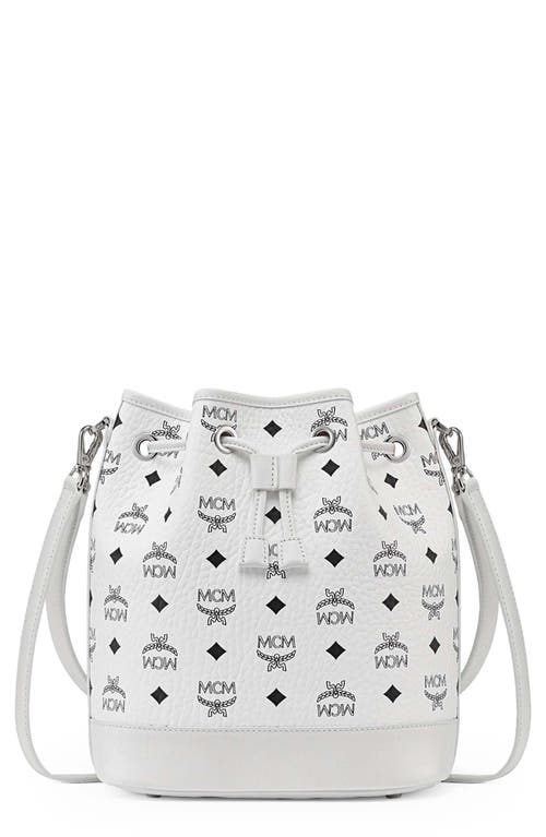 MCM Dessau Drawstring Bucket Bag with Pouch in White