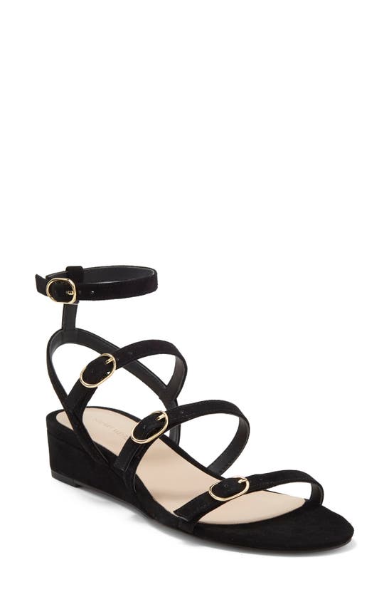 Stuart Weitzman Grecian Buckle Wedge Sandal In Black