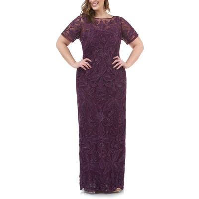 Plus Size Js Collections Beaded Soutache Column Gown, Purple
