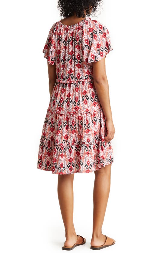 Shop Beachlunchlounge Camila Floral Flutter Sleeve Dress In Bleeding Ikat
