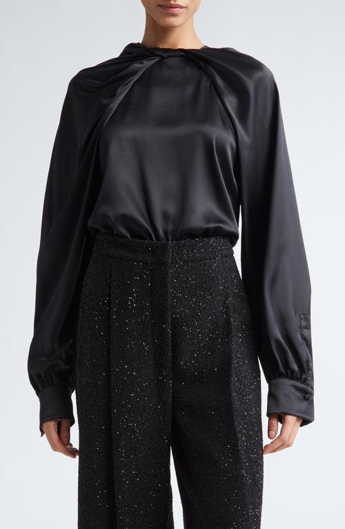 Max Mara Key Twist Detail Draped Silk Satin Top In Black