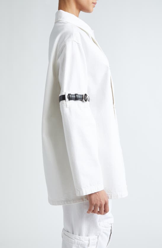 Shop Coperni Hybrid Belted Sleeve Denim Overshirt In White