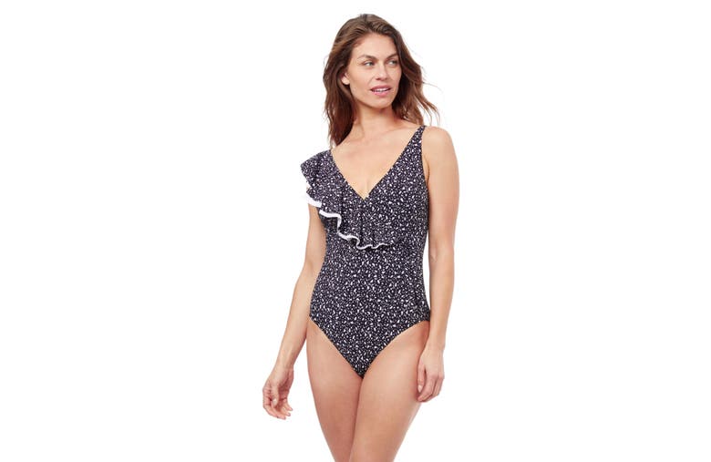 Shop Profile By Gottex Bash Ruffle Surplice One Piece Swimsuit In Black White