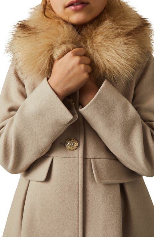 Shop Reiss Kids' Nicole Jr. Faux Fur Collar Swing Coat In Oatmeal